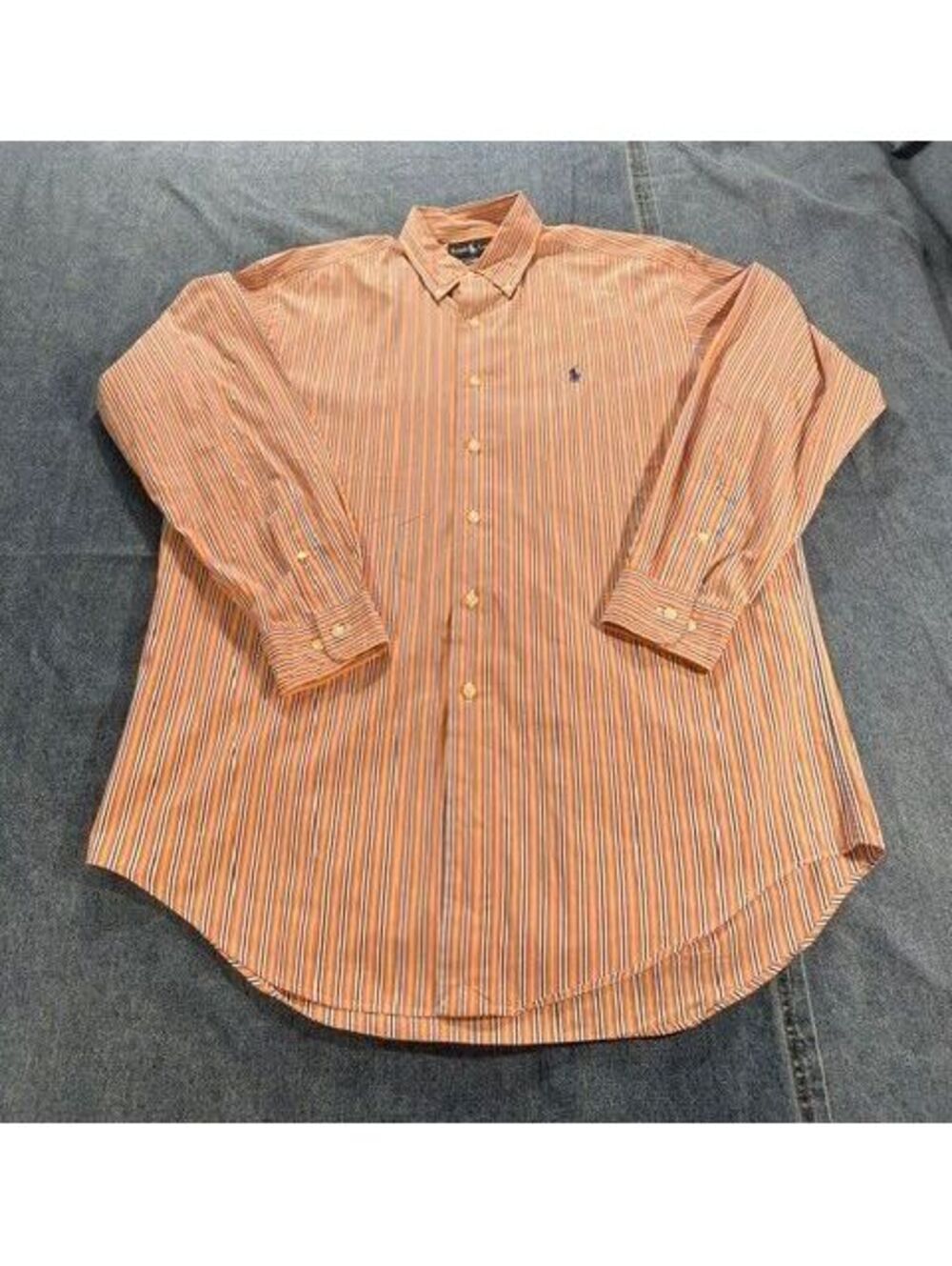 Ralph Lauren Blue Label Men's Medium button down Orange/white/navy blue shirt